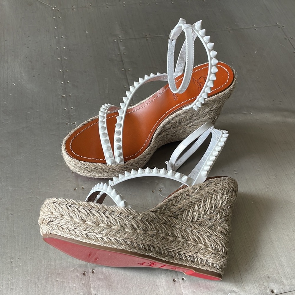 Christian Louboutin mafaldina Zeppa wedge espadrille sandal white spike sz 39 - Picture 5 of 11